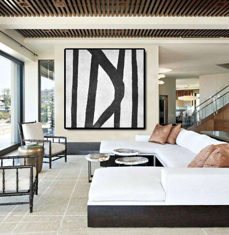 Hand Painted Extra Large Abstract Painting,Oversized Minimal Black And White Painting - Modern Paintings